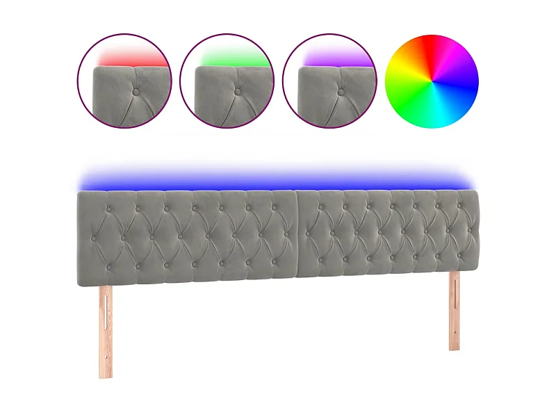 Cabeceira de cama c/luzes LED veludo 200x7x78/88 cm cinza-claro PT868266