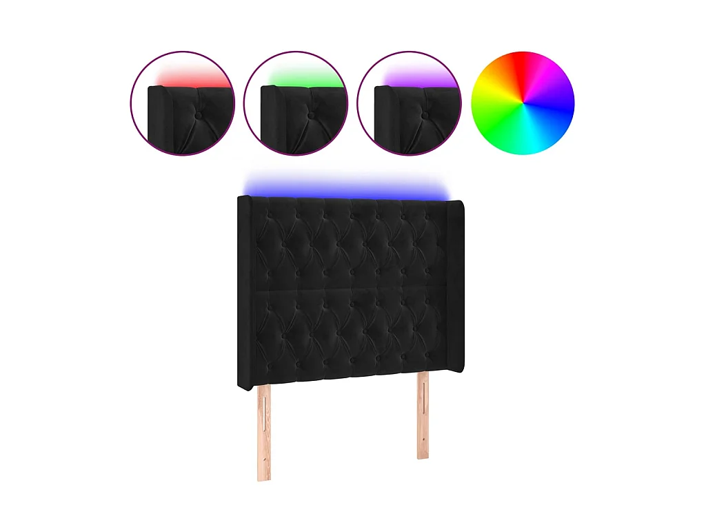 Tête de lit à LED Noir 93x16x118,128 cm Velours LKC57234 BonneVie Meuble