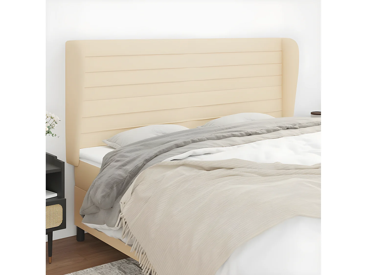 Testiera ad Orecchio Crema 163x23x118/128 cm in Tessuto CFW523008