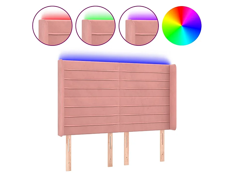 Tête de lit à LED Rose 147x16x118,128 cm Velours LKC32459 BonneVie Meuble