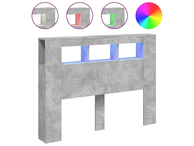 Hoofdeinde met LED 140x18,5x103,5 cm bewerkt hout betongrijs NL857830