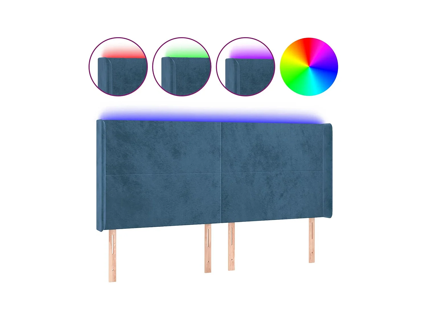 Tête de lit à LED Bleu foncé 163x16x118/128 cm Velours POI20011 BonneVie Meuble