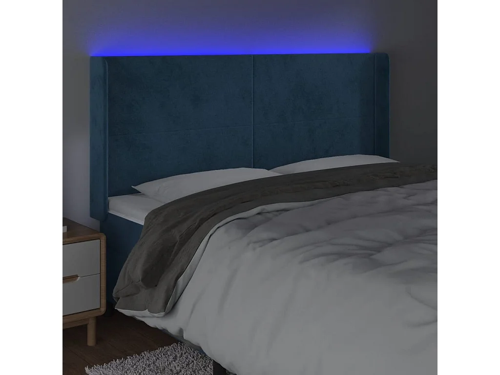 Cabeceira cama c/ luzes LED veludo 163x16x118/128cm azul-escuro PT397810