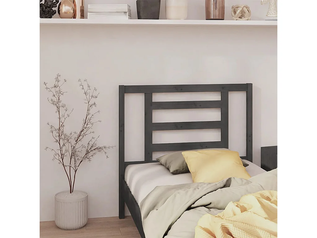 Cabecero de cama madera maciza de pino gris 106x4x100 cm ES94655