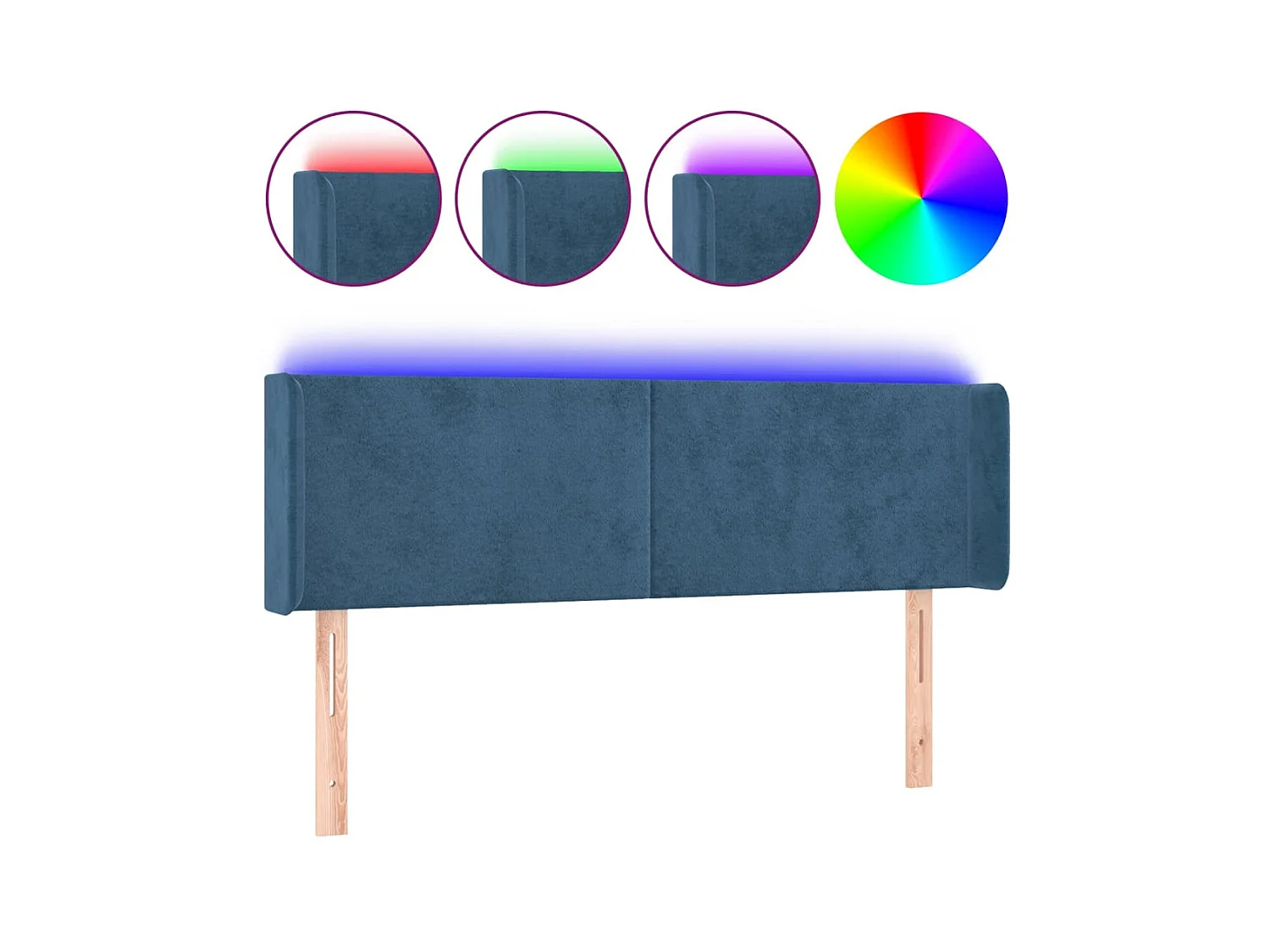 Testiera | Testata del letto a LED Blu Scuro 147x16x78/88 cm in Velluto