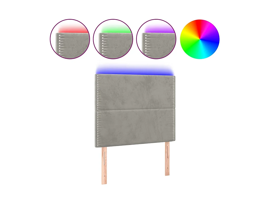 Tête de lit à LED Gris clair 100x5x118/128 cm Velours POI73237 BonneVie Meuble