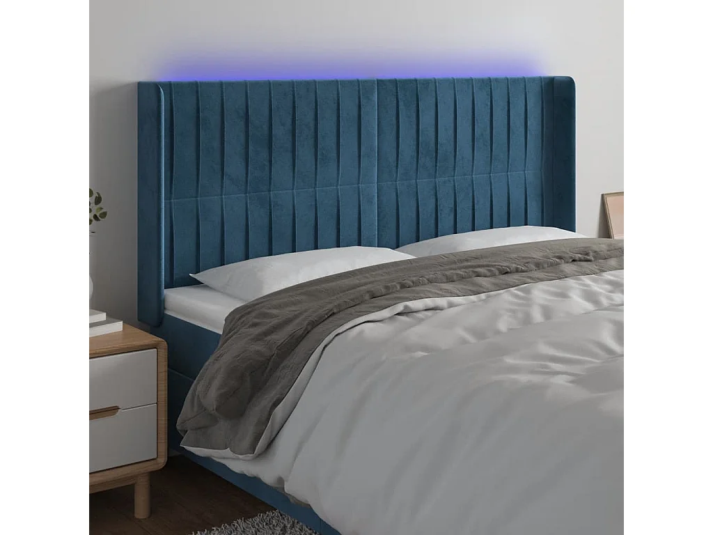Tête de lit à LED Bleu foncé 163x16x118/128 cm Velours POI15027 BonneVie Meuble
