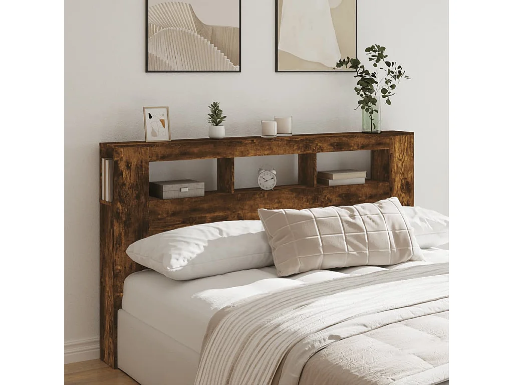 Tête de lit à LED chêne fumé 180x18,5x103,5cm bois d'ingénierie POI90567 BonneVie Meuble