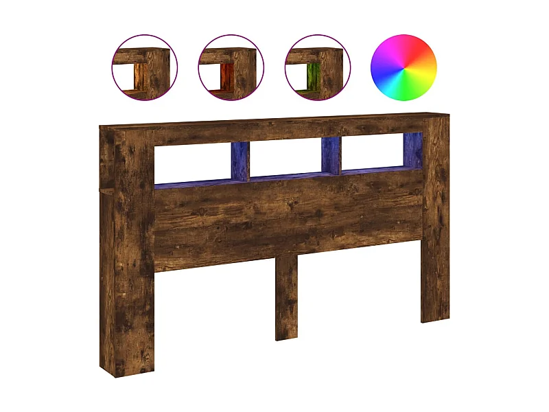 Tête de lit à LED chêne fumé 180x18,5x103,5cm bois d'ingénierie POI90567 BonneVie Meuble