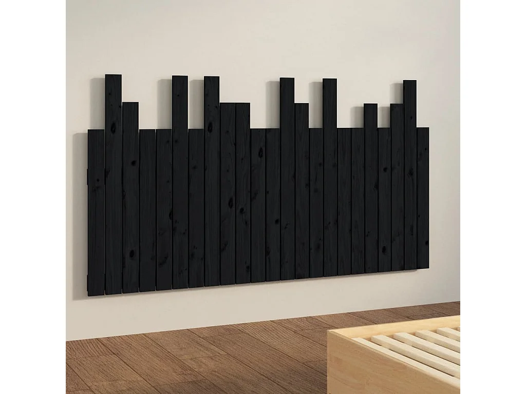 Cabecero de cama de pared madera maciza pino negro 146,5x3x80cm ES20441