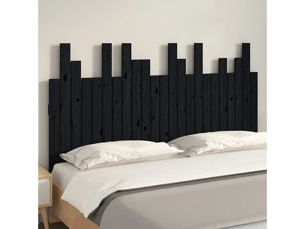 Tête de lit murale Noir 146,5x3x80 cm Bois massif de pin POI89317 BonneVie Meuble