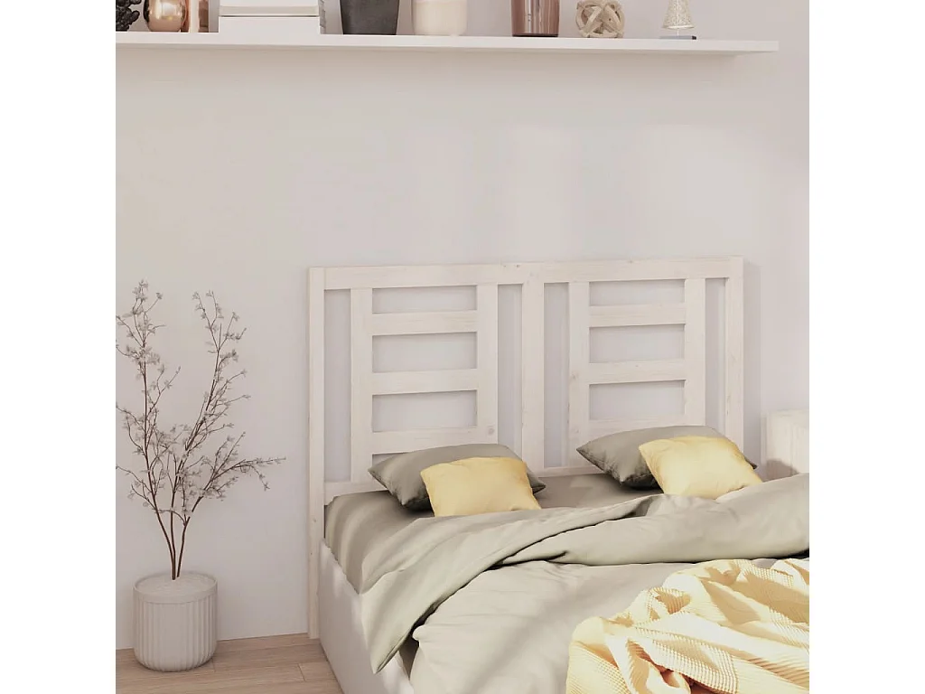 Tête de lit Blanc 146x4x100 cm Bois massif de pin POI25253 BonneVie Meuble