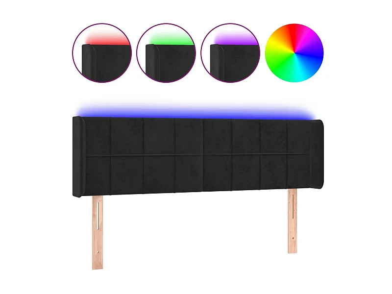 Testiera a LED Nera 147x16x78/88 cm in Velluto CFW846673