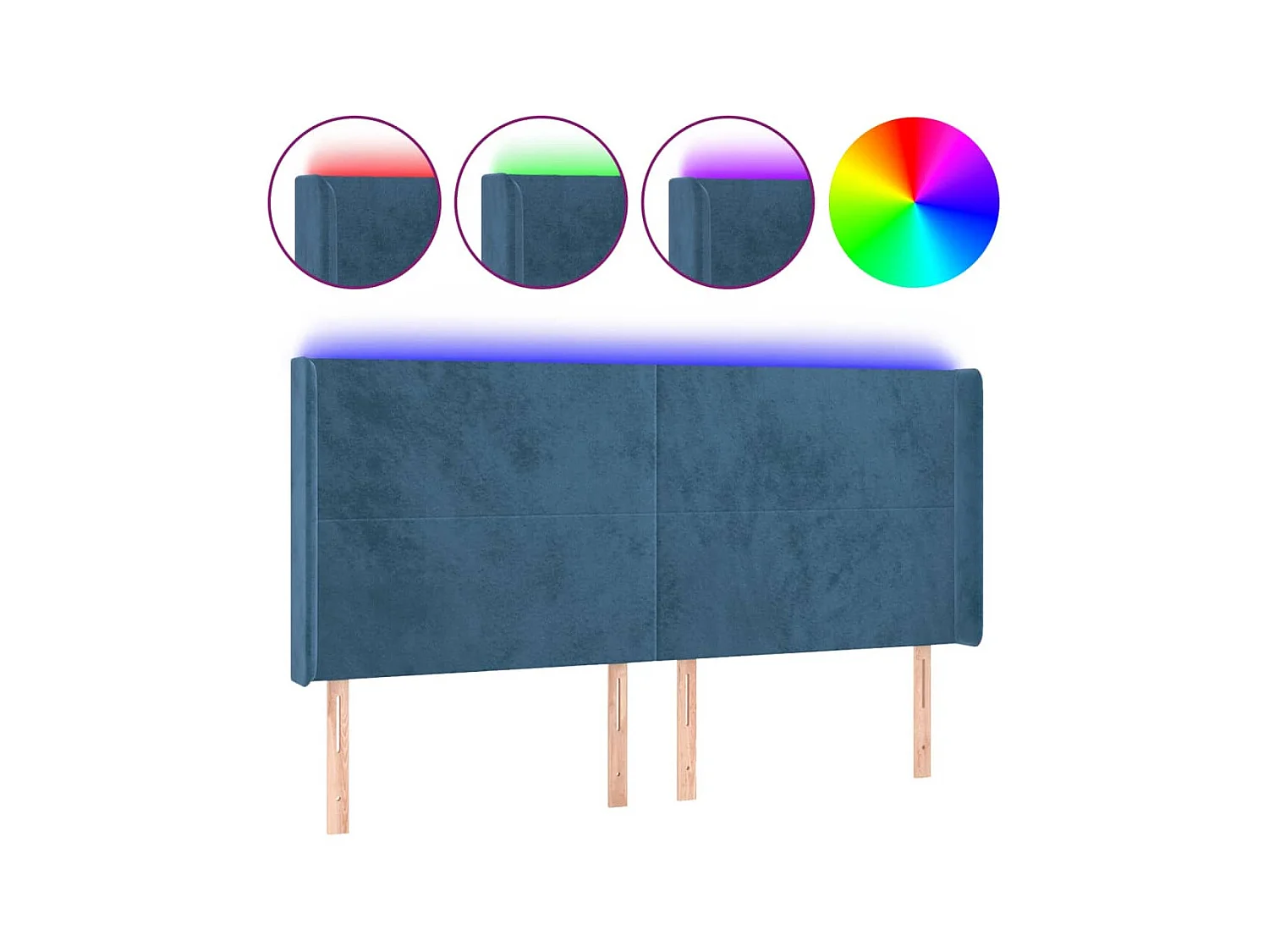 LED Kopfteil,Bettkopfteil Dunkelblau 203x16x118/128 cm Samt -gkd985741