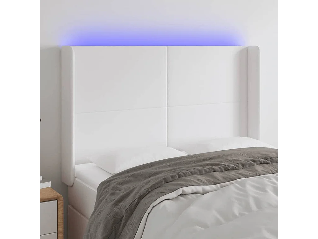 Cabecero con LED cuero sintético blanco 147x16x118/128 cm ES15106