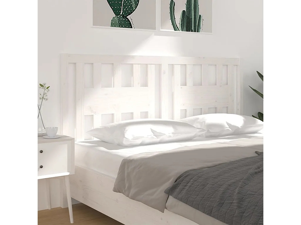 Tête de lit Blanc 206x4x100 cm Bois massif de pin POI73578 BonneVie Meuble