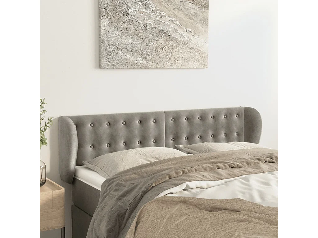 Tête de lit avec oreilles Gris clair 147x23x78/88 cm Velours POI69230 BonneVie Meuble
