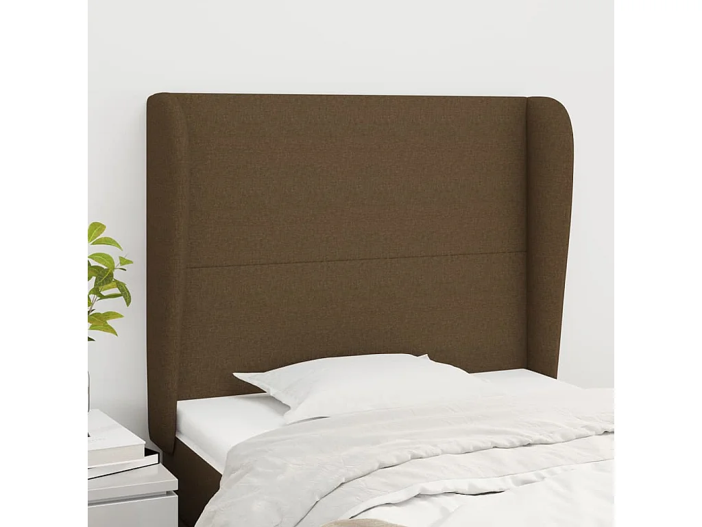 Tête de lit avec oreilles Marron foncé 93x23x118/128 cm Tissu POI50998 BonneVie Meuble
