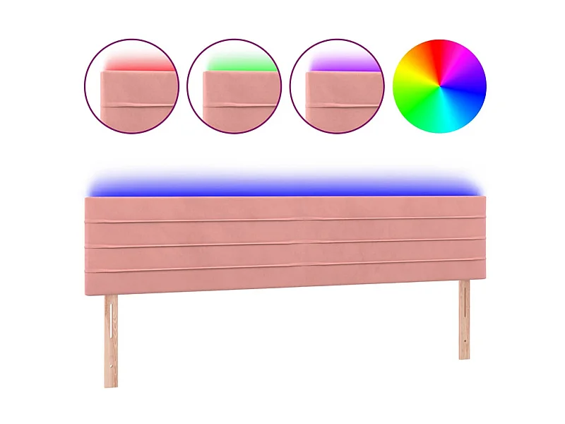 Cabeceira de cama c/ luzes LED veludo 200x5x78/88 cm rosa PT426670