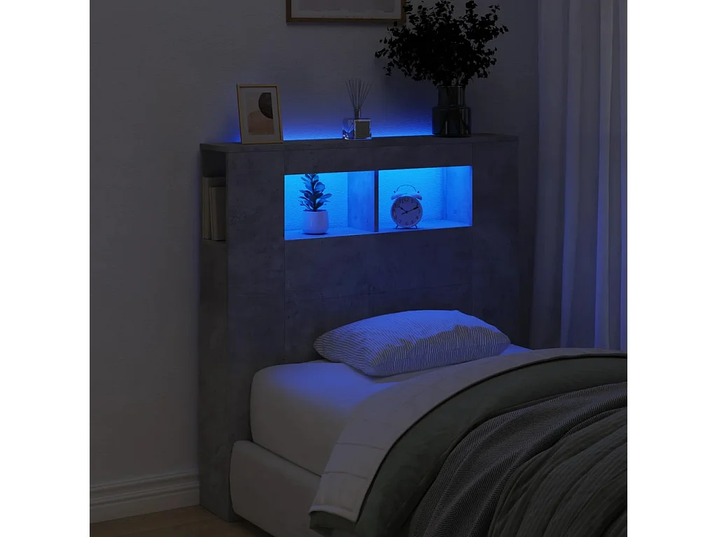 Testiera | Testata del letto LED Grigio Cemento 100x18,5x103,5 cm Legno Multistrato