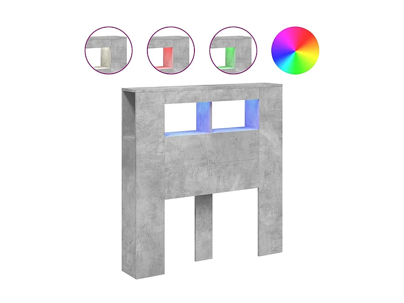 Hoofdeinde met LED 100x18,5x103,5 cm bewerkt hout betongrijs NL714137