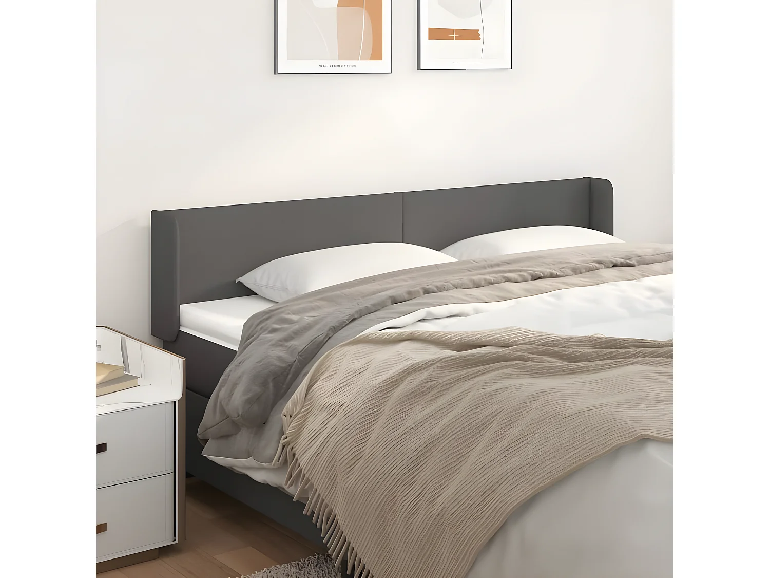 Kopfteil,Bettkopfteil mit Ohren Grau 203x16x78/88 cm Kunstleder -gkd519714