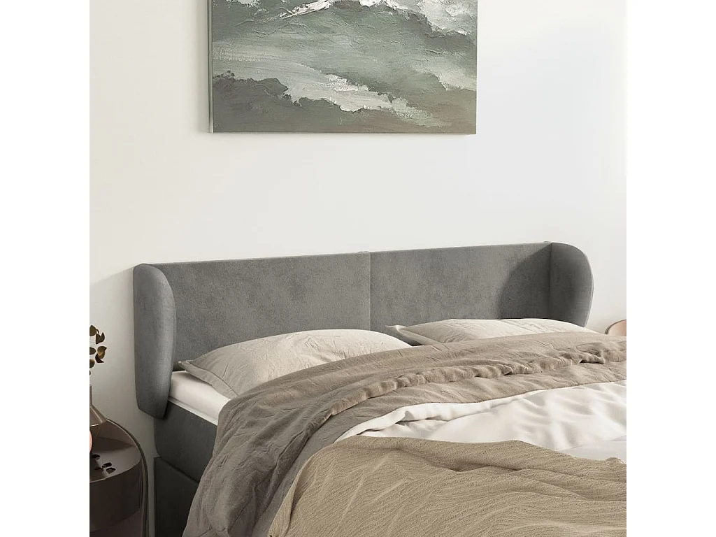 Tête de lit avec oreilles Gris clair 147x23x78/88 cm Velours POI25513 BonneVie Meuble