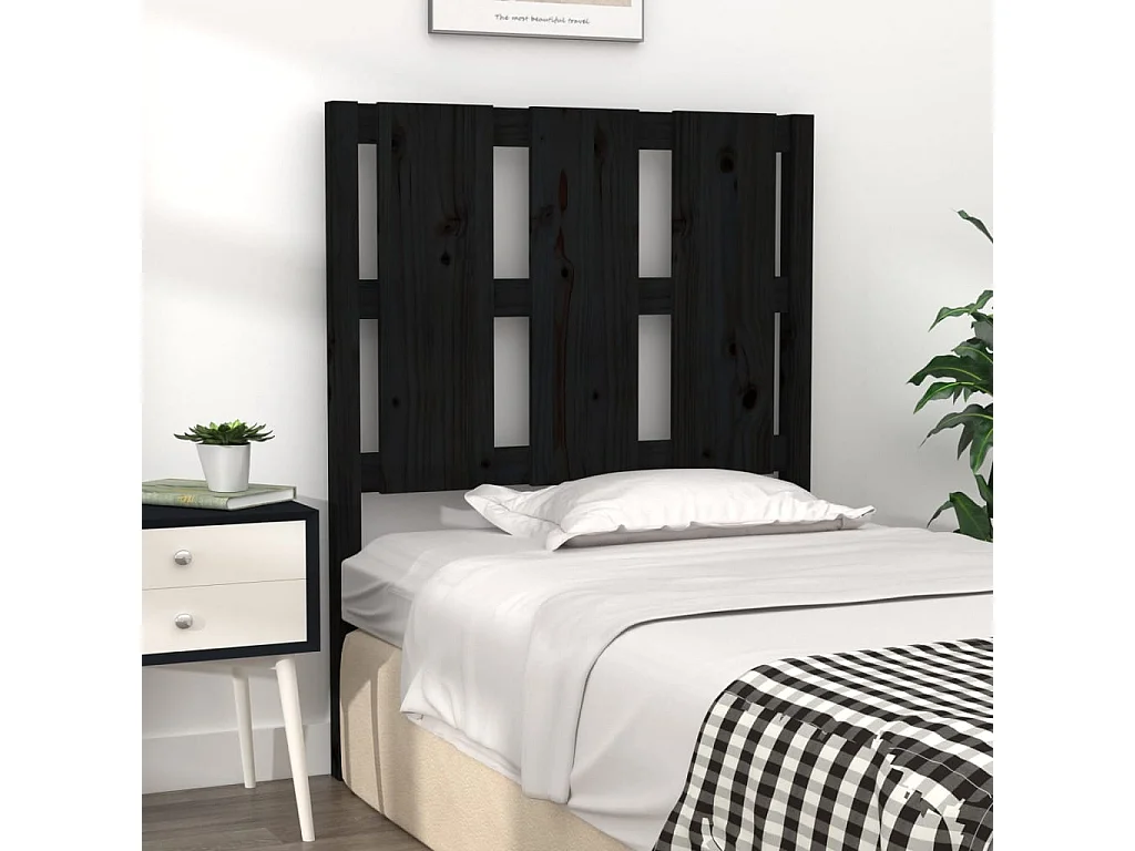 Tête de lit Noir 80,5x4x100 cm Bois massif de pin POI90741 BonneVie Meuble