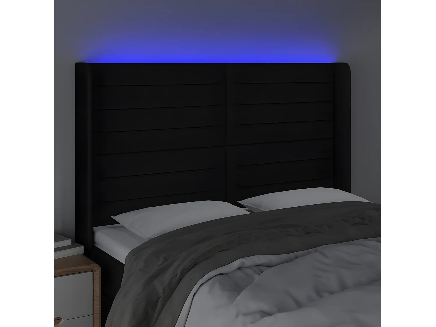 Tête de lit à LED Noir 147x16x118/128 cm Tissu POI31360 BonneVie Meuble
