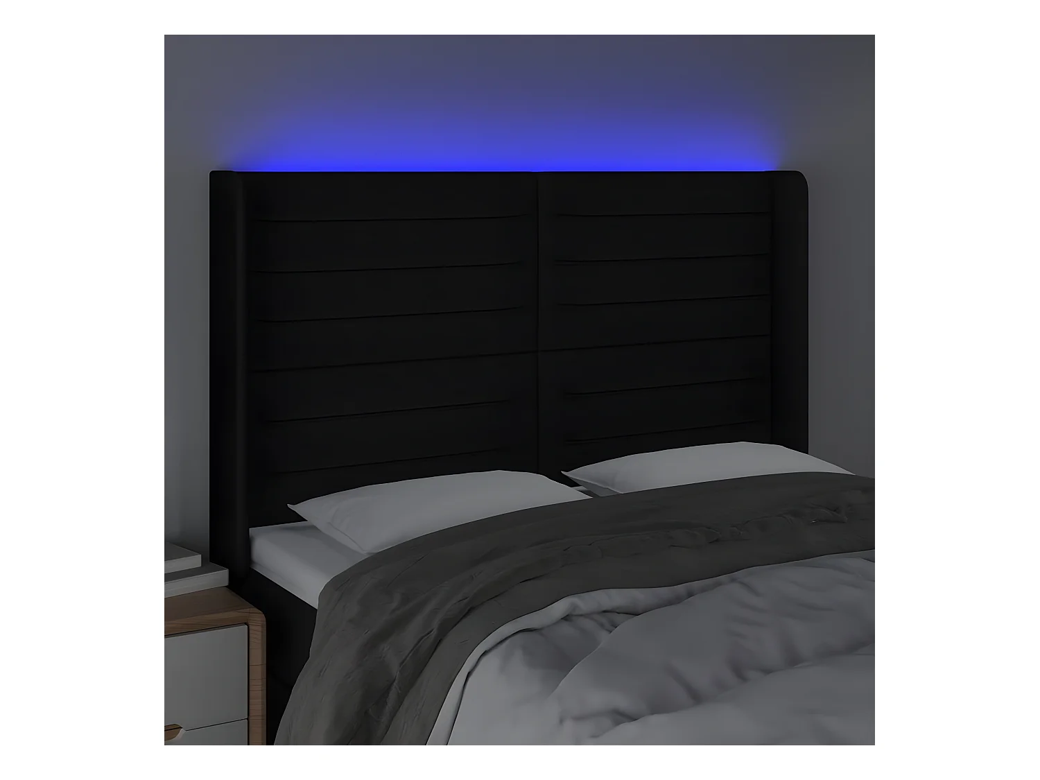 LED Kopfteil,Bettkopfteil Schwarz 147x16x118/128 cm Stoff -gkd357501