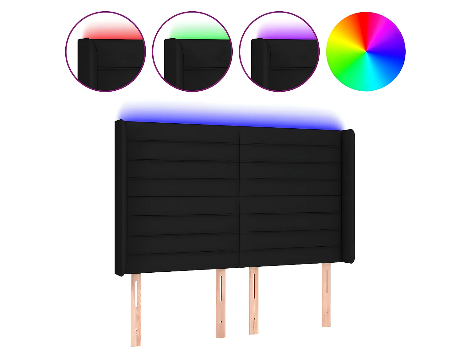 Cabeceira de cama c/ luzes LED tecido 147x16x118/128 cm preto PT607272