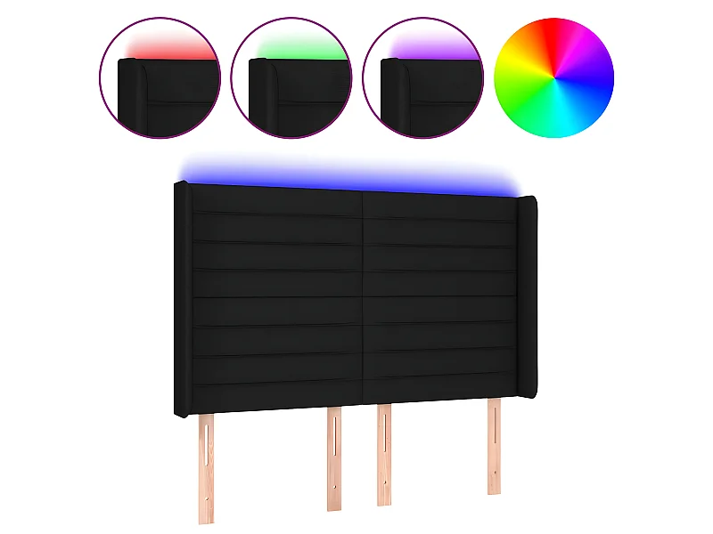 Cabeceira de cama c/ luzes LED tecido 147x16x118/128 cm preto PT607272