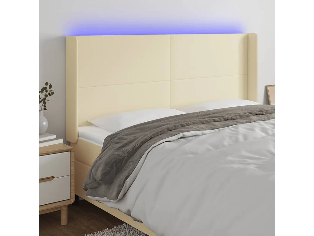 Tête de lit à LED Crème 163x16x118/128 cm Similicuir POI50429 BonneVie Meuble