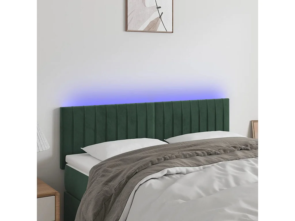 Tête de lit à LED Vert foncé 144x5x78/88 cm Velours POI52417 BonneVie Meuble