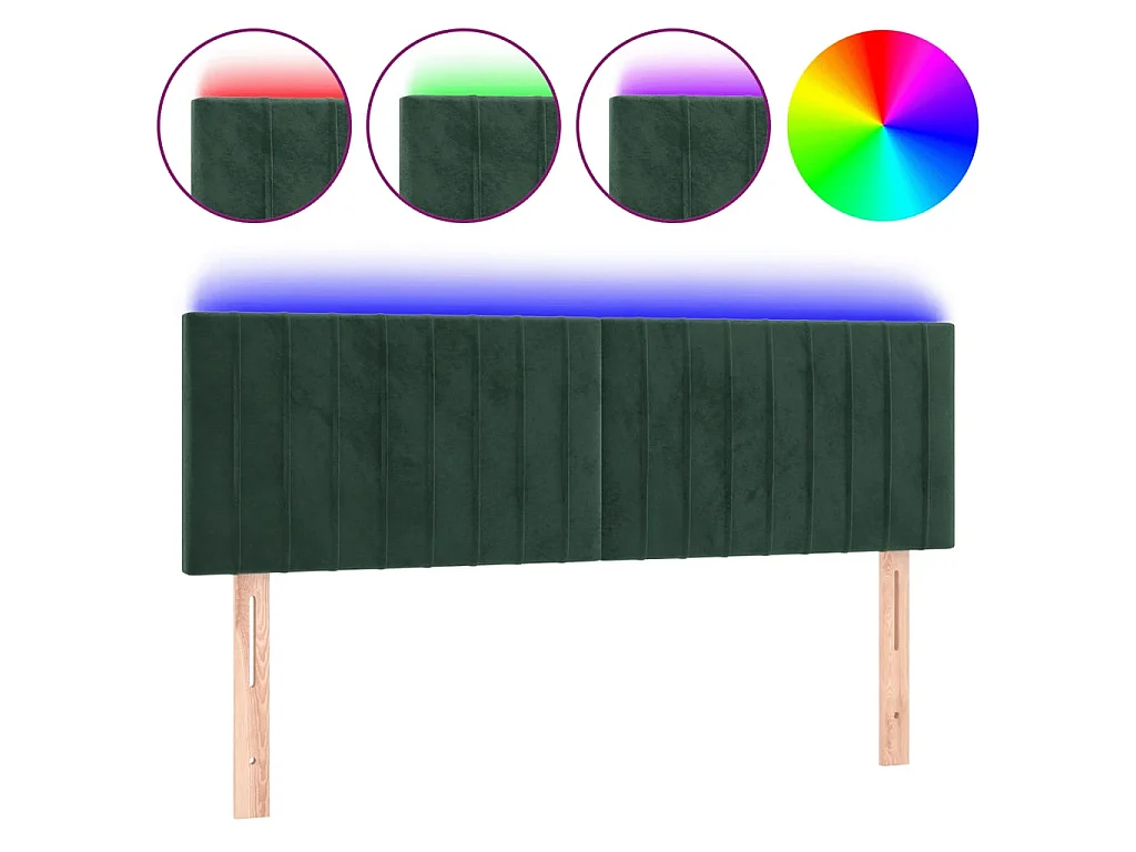 Cabeceira de cama c/luzes LED veludo 144x5x78/88cm verde-escuro PT462322