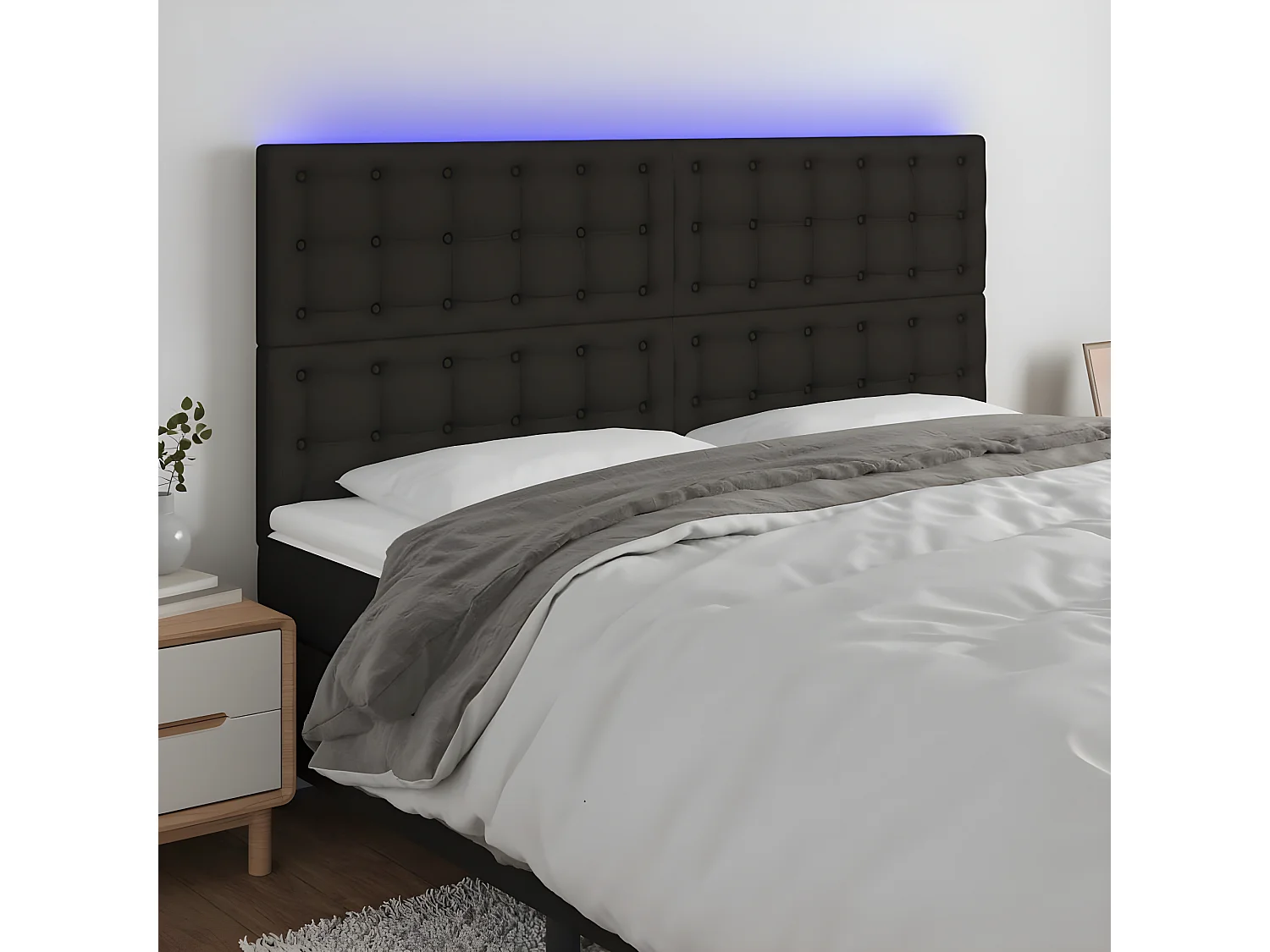 Tête de lit à LED Noir 180x5x118,128 cm Tissu LKC67085 BonneVie Meuble