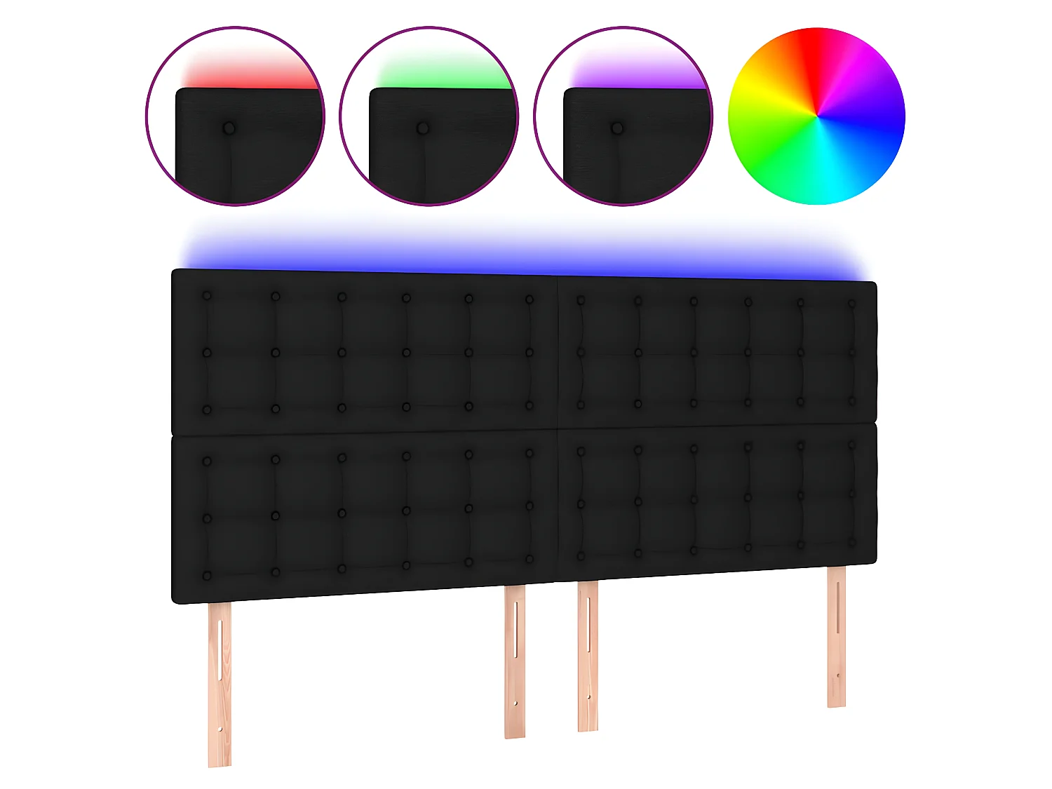 Tête de lit à LED Noir 180x5x118,128 cm Tissu LKC67085 BonneVie Meuble