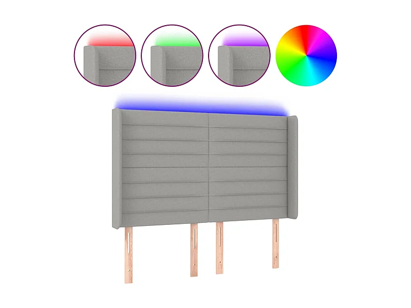 Tête de lit à LED Gris clair 147x16x118/128 cm Tissu POI47896 BonneVie Meuble