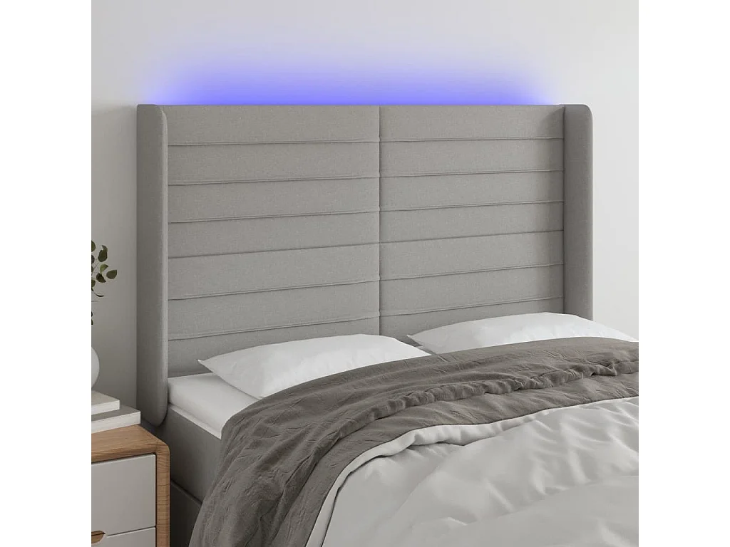 Tête de lit à LED Gris clair 147x16x118/128 cm Tissu POI47896 BonneVie Meuble