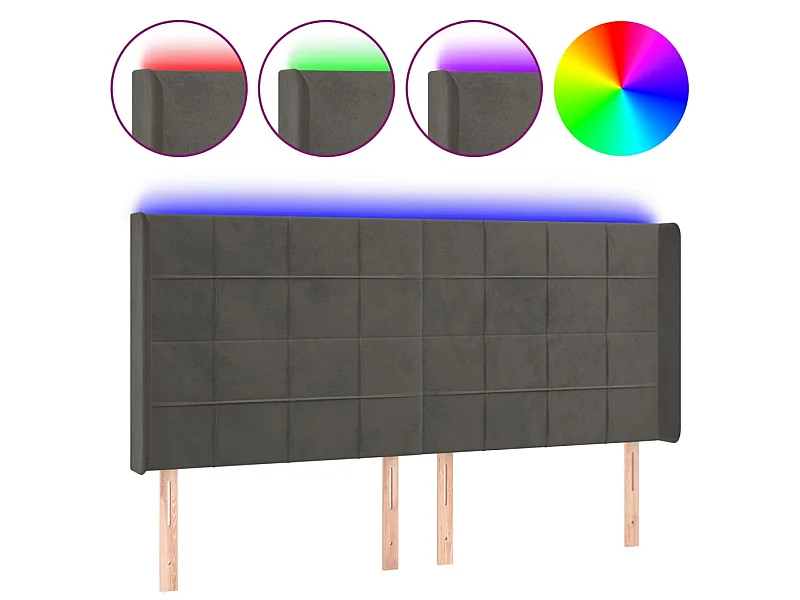 Cabecero con LED de terciopelo gris oscuro 203x16x118/128 cm ES82482