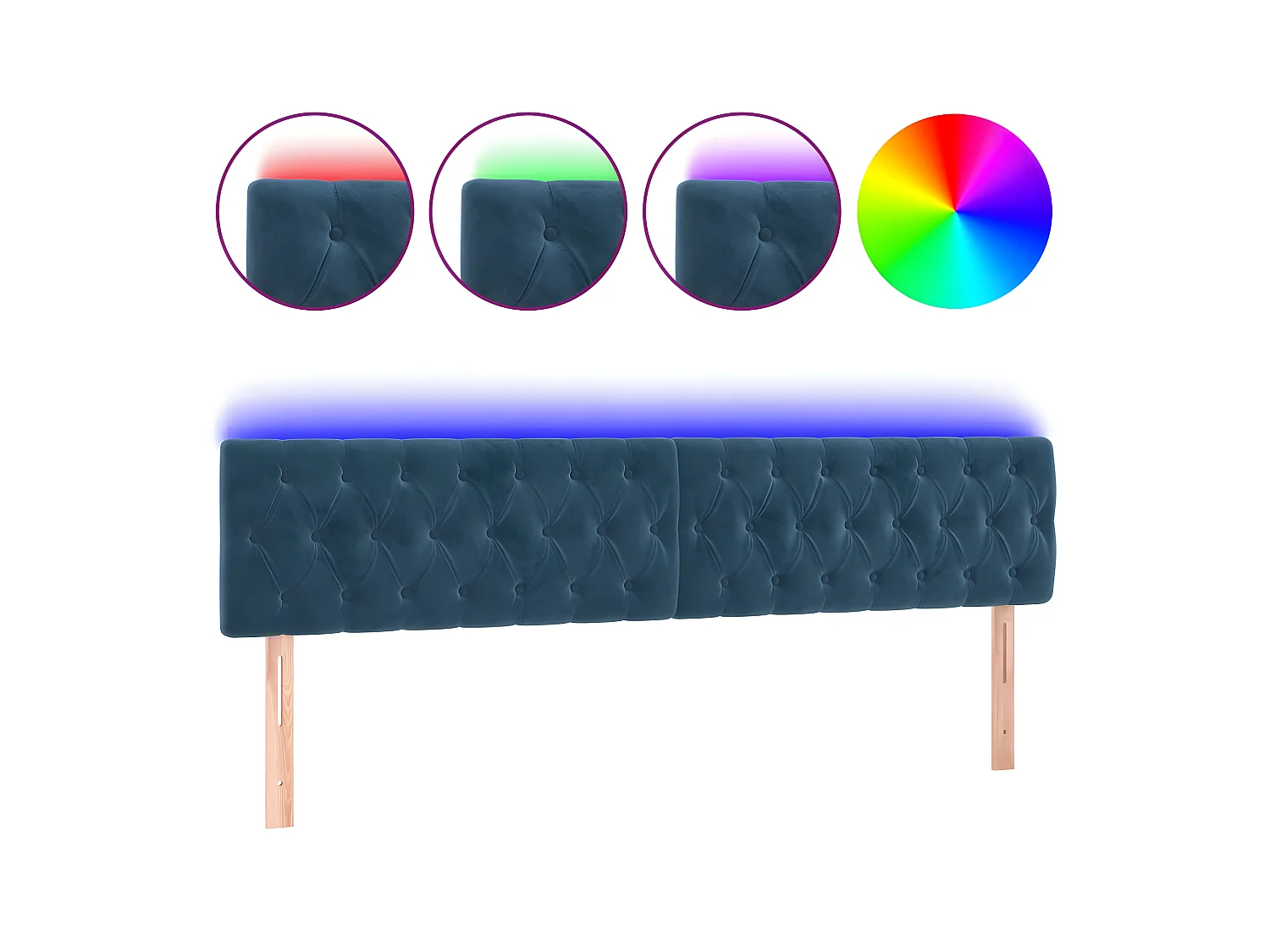 Testiera | Testata del letto a LED Blu Scuro 180x7x78/88 cm in Velluto