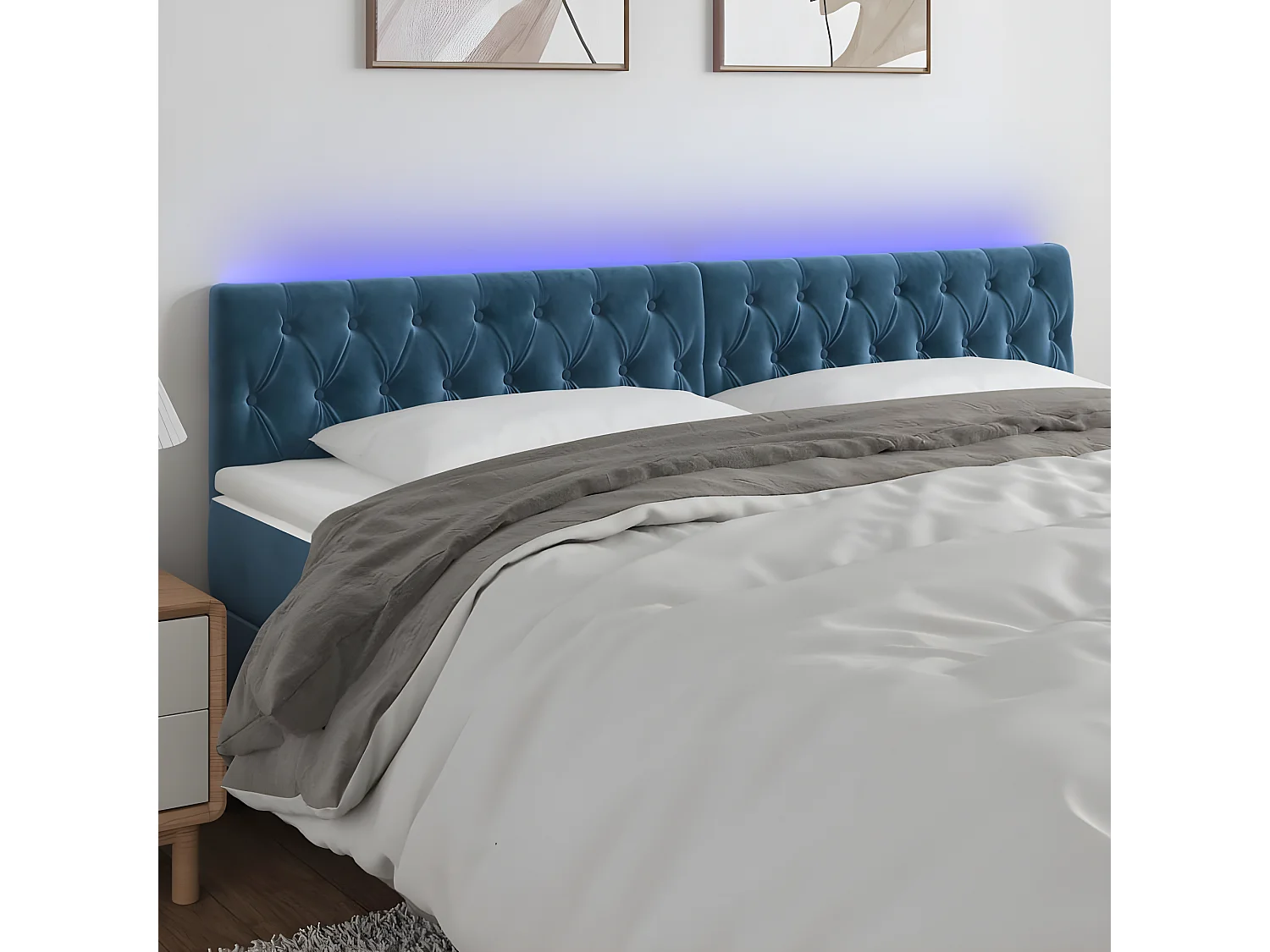 Cabecero con LED de terciopelo azul oscuro 180x7x78/88 cm ES97891