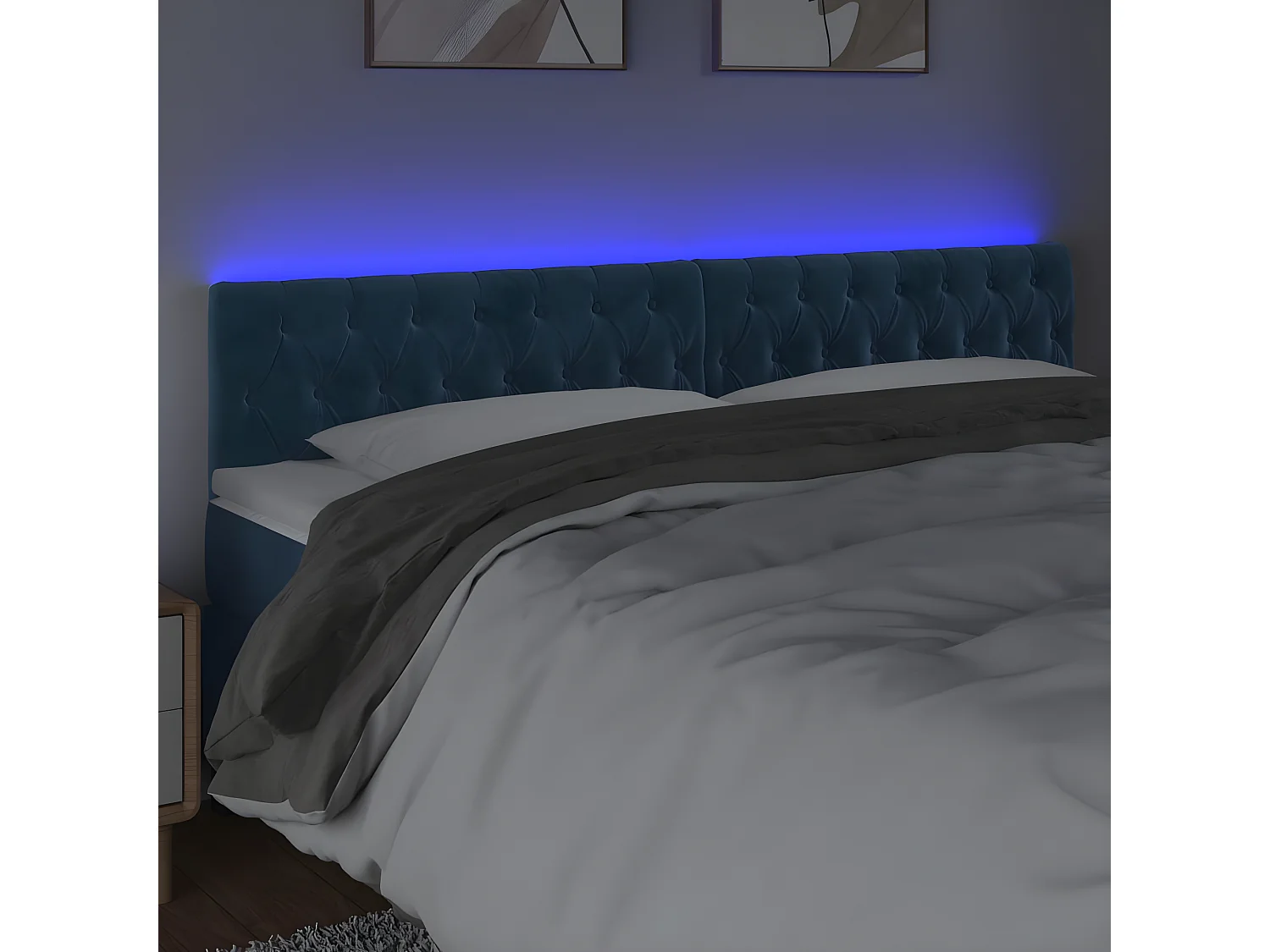 Cabecero con LED de terciopelo azul oscuro 180x7x78/88 cm ES97891