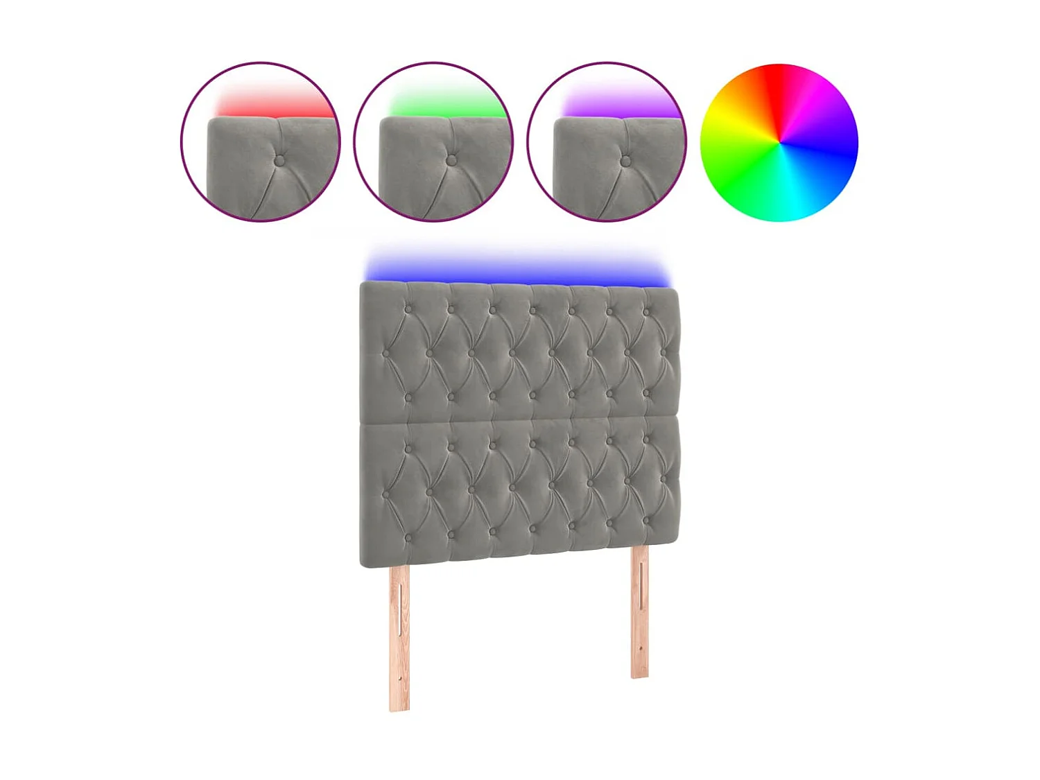 Tête de lit à LED Gris clair 100x7x118/128 cm Velours POI29334 BonneVie Meuble