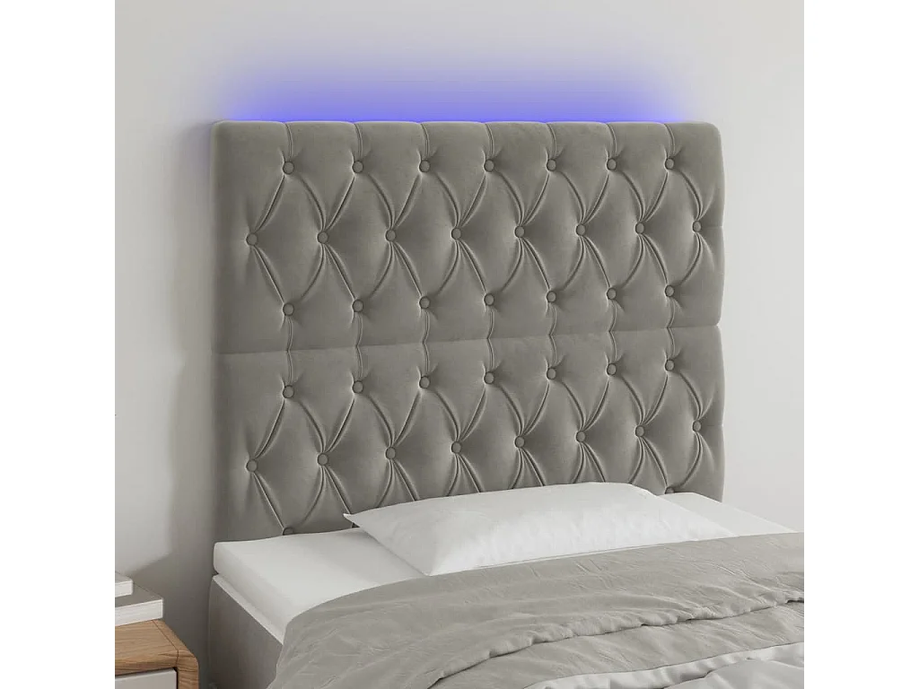Tête de lit à LED Gris clair 100x7x118/128 cm Velours POI29334 BonneVie Meuble