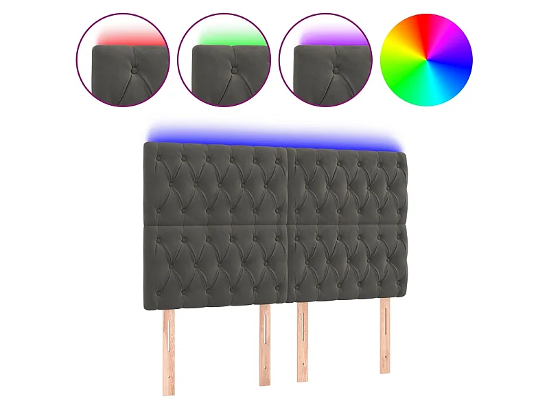 Cabeceira de cama c/ LED veludo 144x7x118/128 cm cinza-escuro PT849782