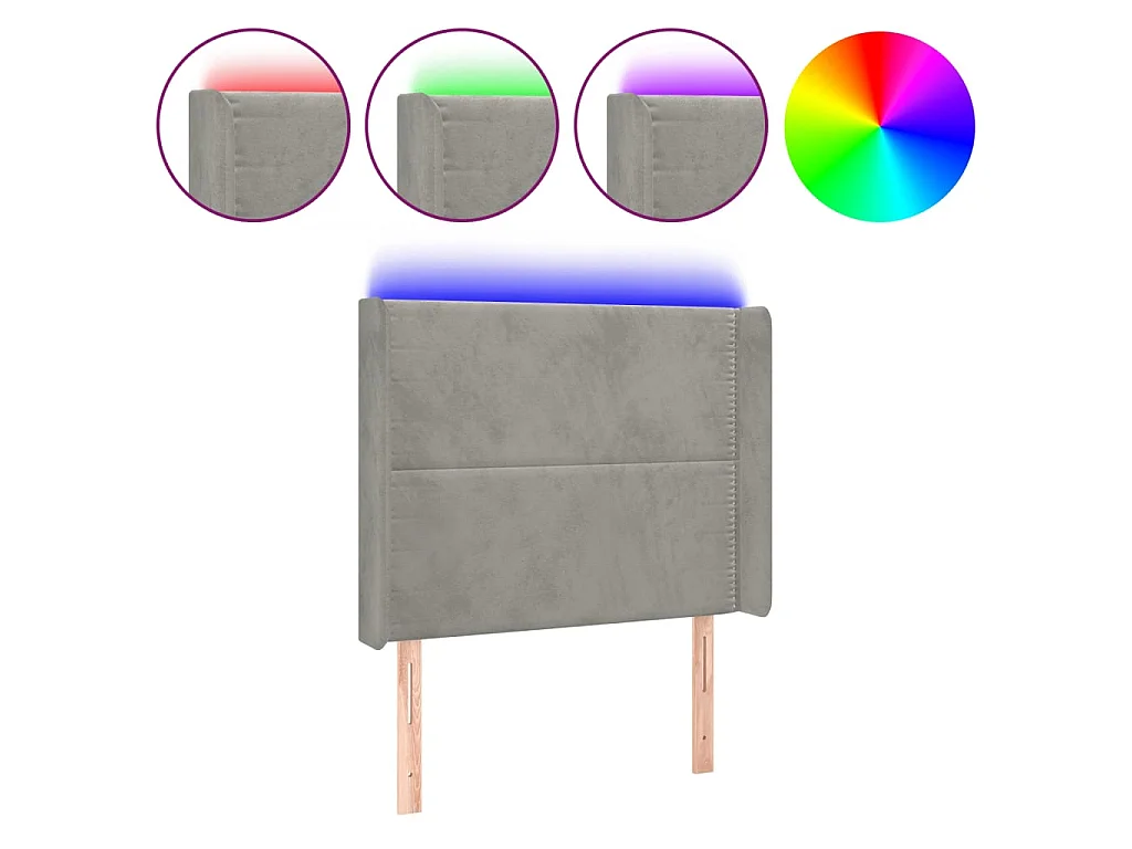 Tête de lit à LED Gris clair 93x16x118/128 cm Velours POI47150 BonneVie Meuble