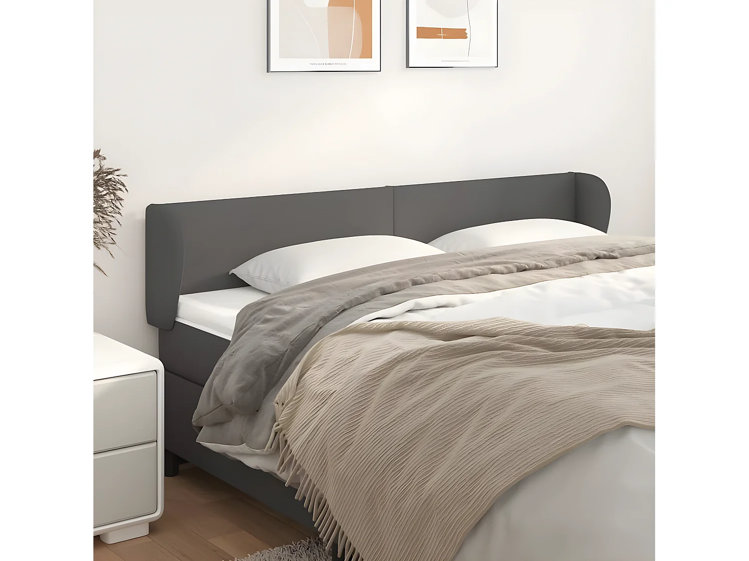 Kopfteil,Bettkopfteil mit Ohren Grau 203x23x78/88 cm Kunstleder -gkd830886