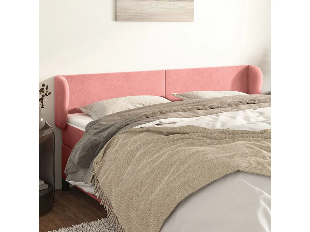 Tête de lit avec oreilles Rose 183x23x78/88 cm Velours POI37561 BonneVie Meuble