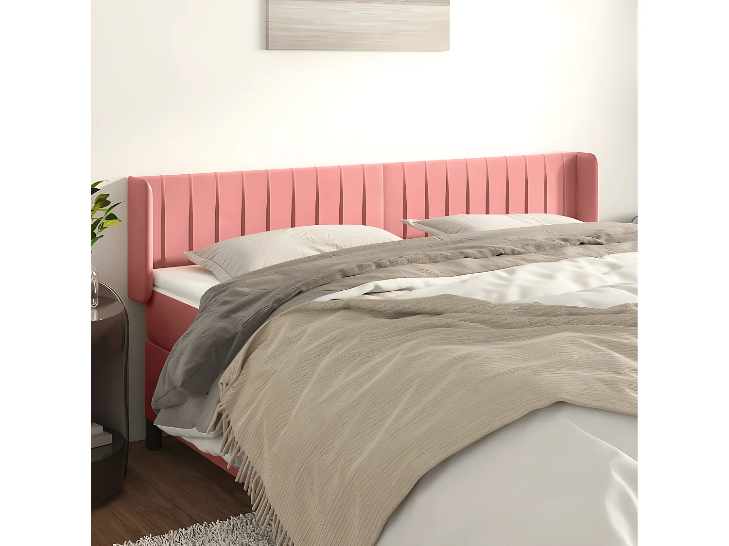 Tête de lit avec oreilles Rose 163x16x78/88 cm Velours POI38195 BonneVie Meuble